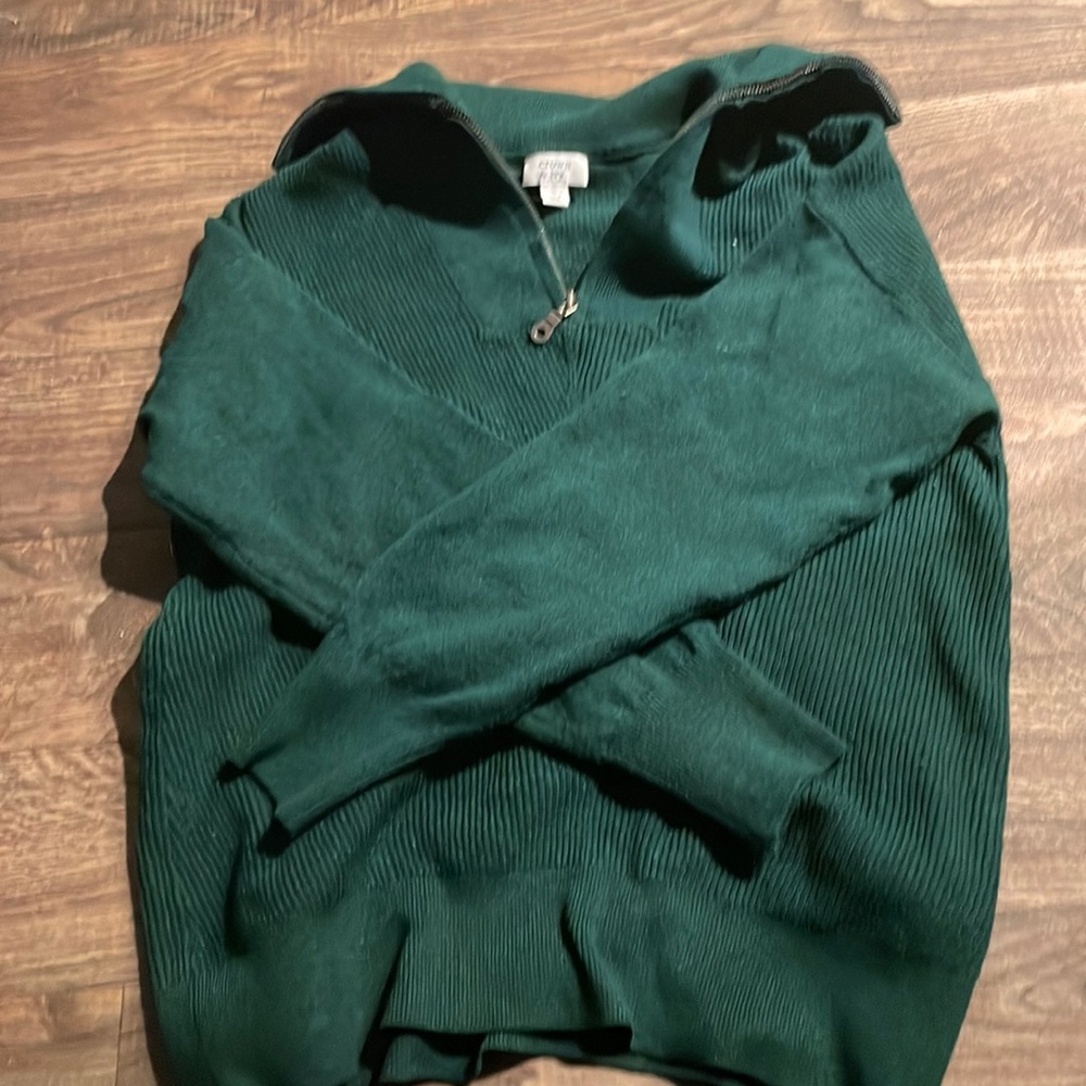 green zip up sweater